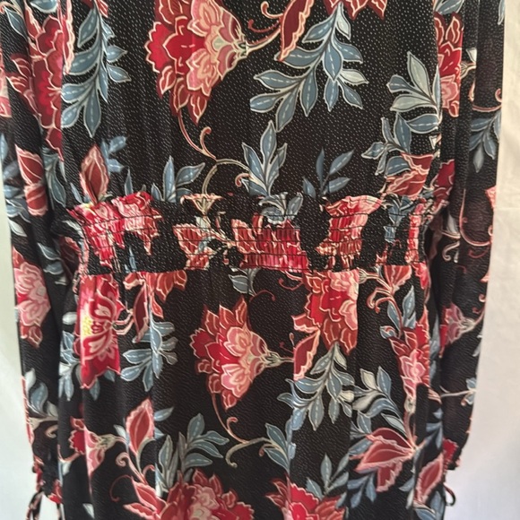 LOFT Black Red Long Sleeve Dress Size Large, Floral Print, Elastic Waist, Lined - Picture 3 of 8